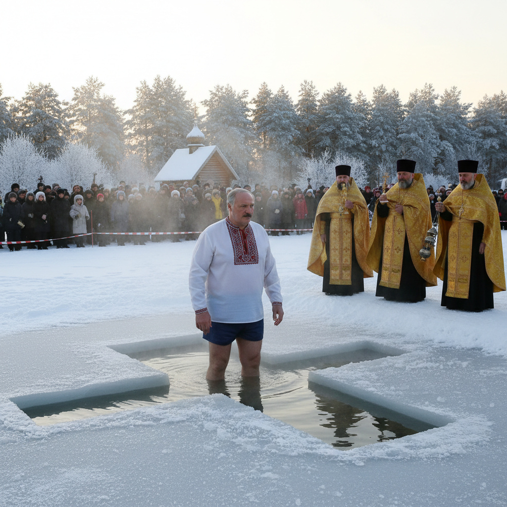 Лукашенко окунулся в прорубь на Крещение в 15-градусный мороз