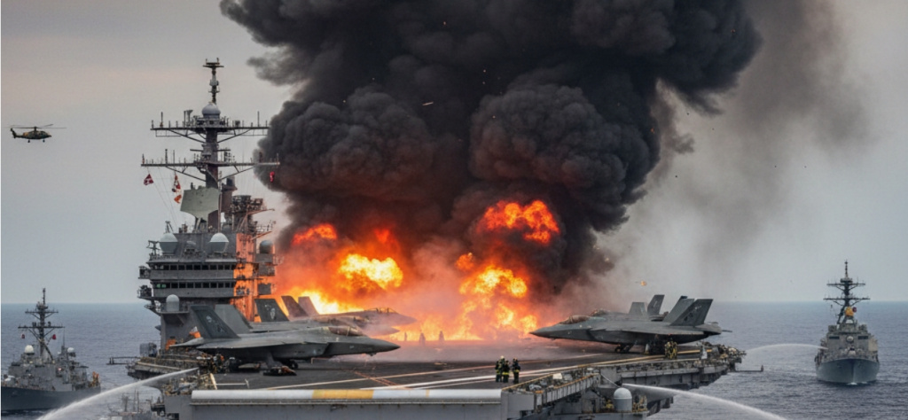Пожар на новейшем авианосце США потушили после 30 часов борьбы