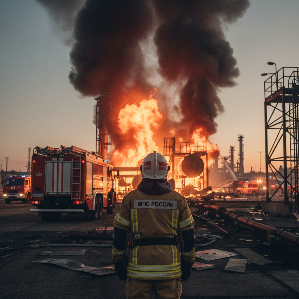 Пожар на ухтинском НПЗ после атаки украинских дронов