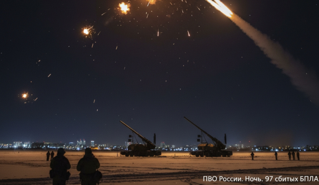 Ночью ПВО России сбила 97 украинских дронов во время массированной атаки