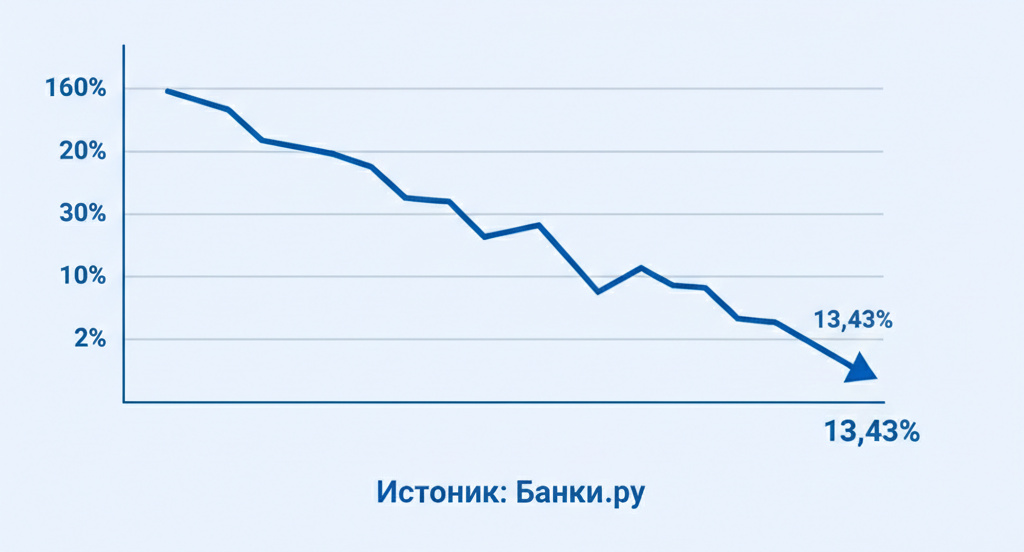 Средняя ставка по вкладам в топ-10 банков снизилась до 13,43%