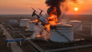Дрон упал на нефтебазу Кубани вызвав крупный пожар