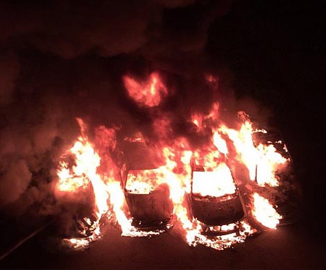 На юге Петербурга сгорели сразу четыре машины